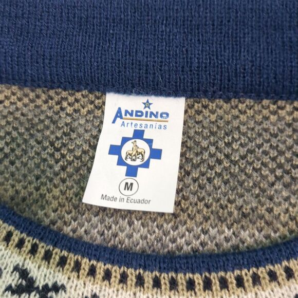 Andino Artesanias M Alpaca Wool Soft Cozy Crew Neck Fair Isle Sweater medium - Picture 6 of 6
